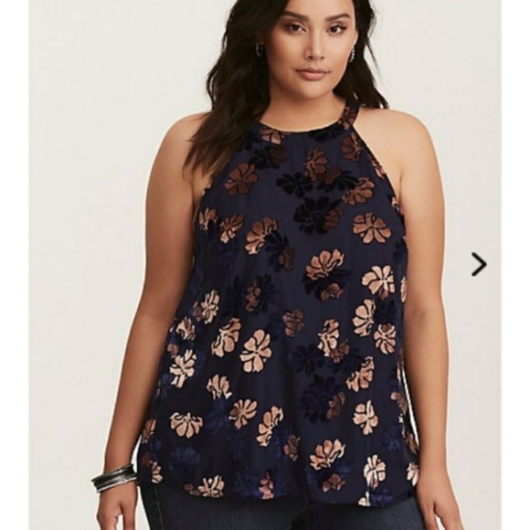 torrid Tops - Torrid Floral Velvet Mock Neck Tank Size 1X